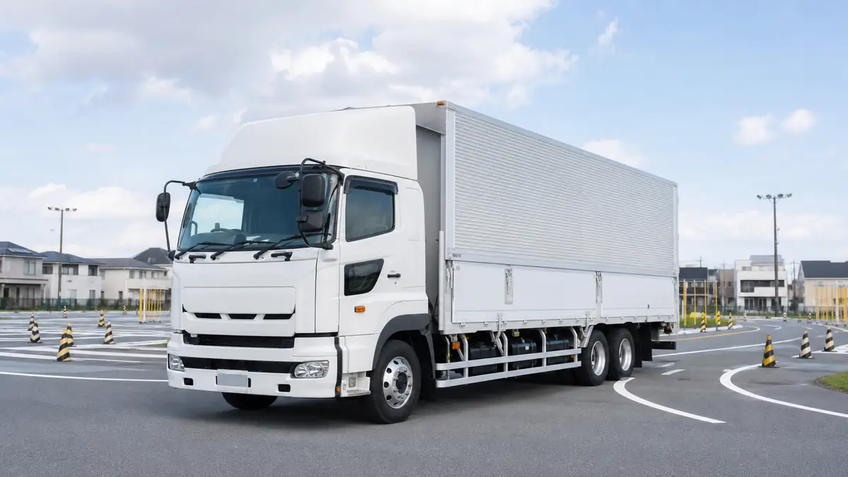 教習所のコースに停まる大型トラック