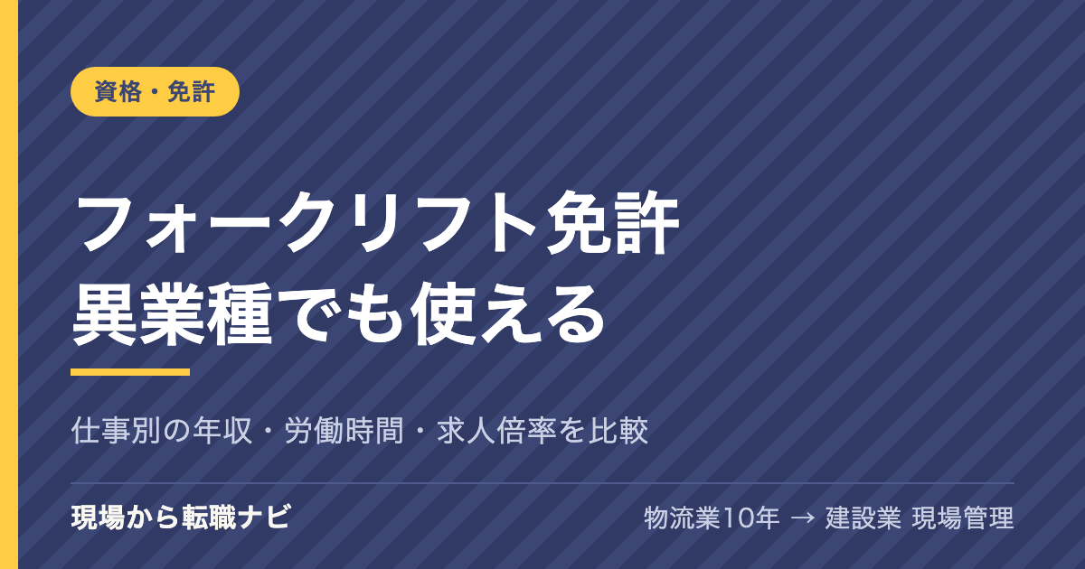フォークリフト免許が異業種でも使えることを伝えるアイキャッチ