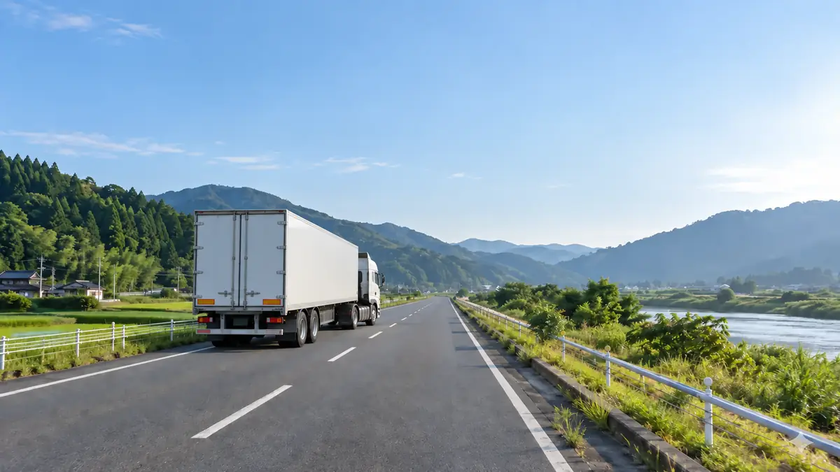 朝の道路を走るセミトレーラー