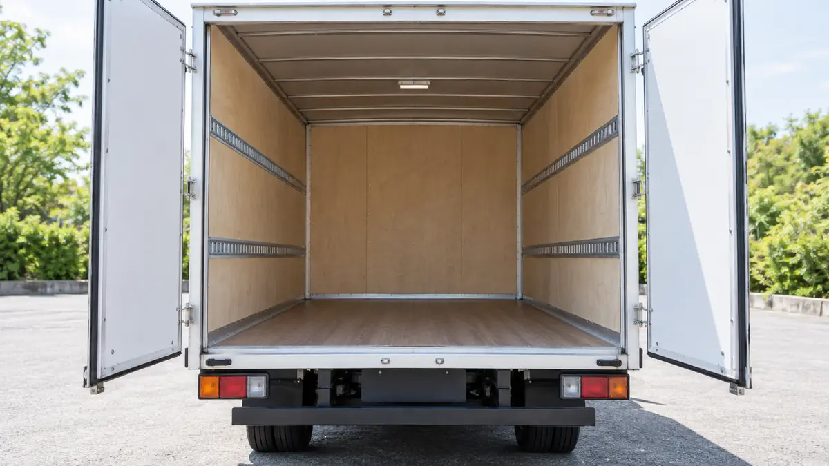 後ろの扉が開いた、空のトラックの荷台