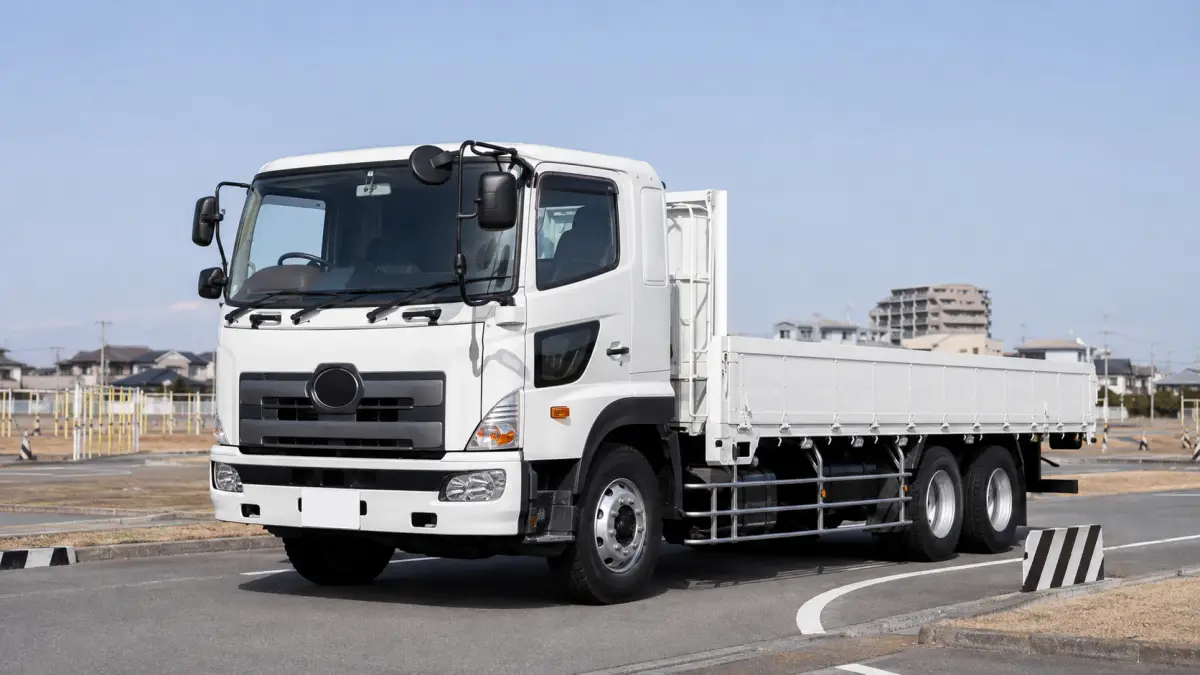 教習所のコースに停まっている大型の教習車