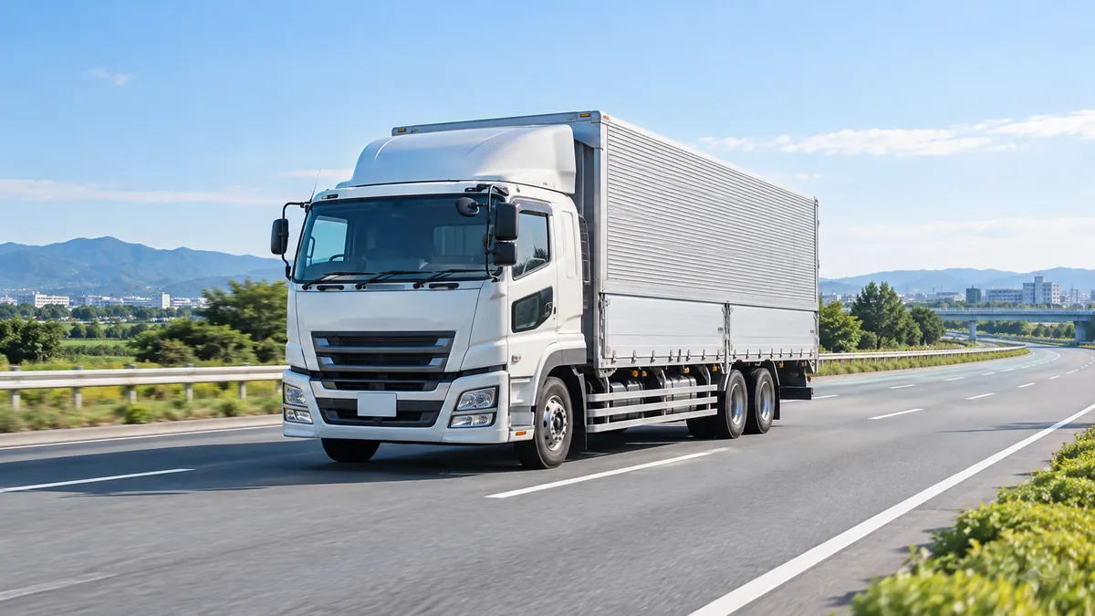 晴れた日の郊外の道路を走る大型のウイング車