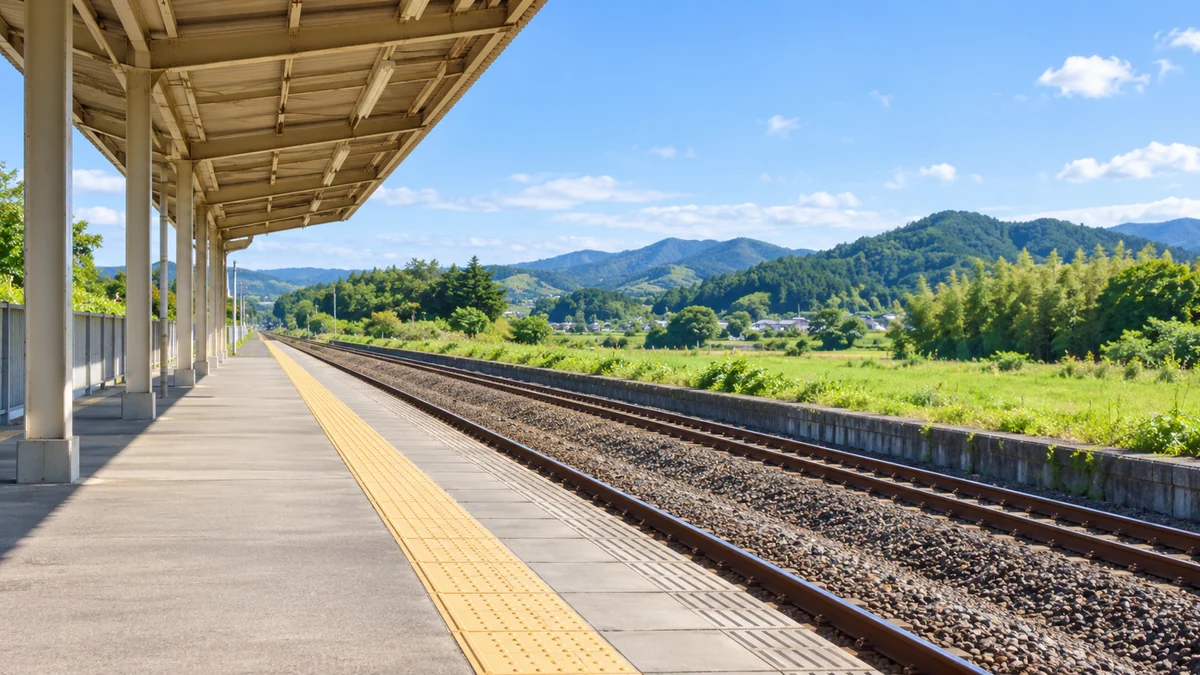 晴れた日の、人のいない駅のホームと線路